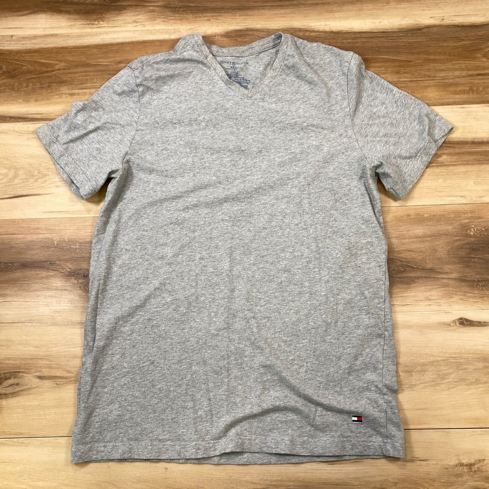 Tommy Hilfiger T-Shirt Mens L V-Neck Cotton Regular Fit Gray Heritage Casual Tee